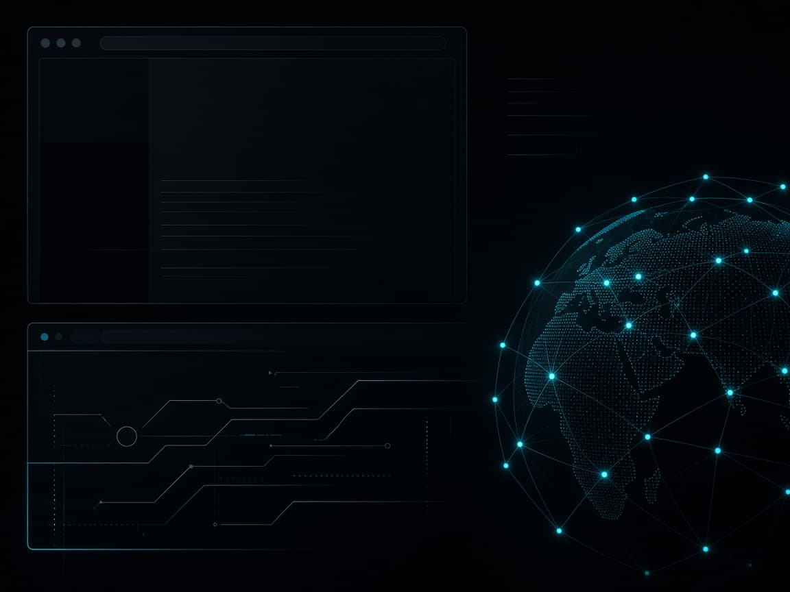 Abstract web platform atmosphere with browser and network motifs